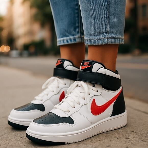 Nike Court Borough Mid 2 Boys Sz 7Y White Black Basketball Shoes Sneakers Unisex - Picture 2 of 8